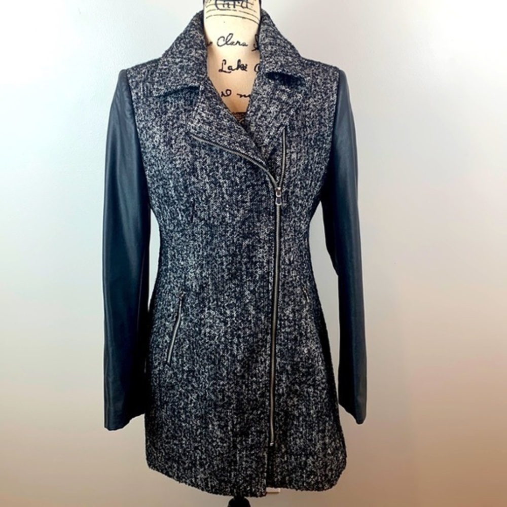 INC International Concepts Asymmetrical Mixed-Media Faux-Leather Coat NWOT